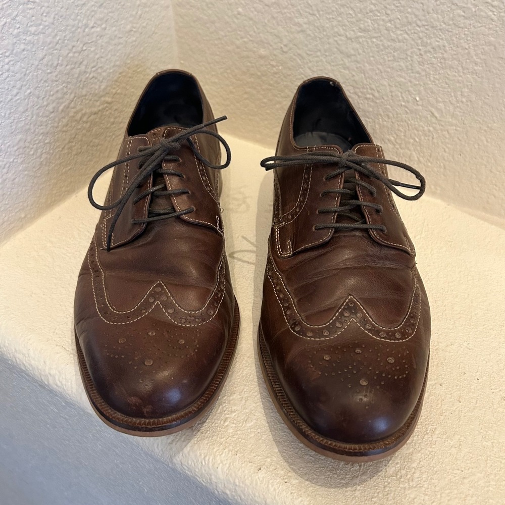 Cole Haan Mens Brown Leather Wingtip Oxford Dress Shoes C10899 Size‎ 10.5 M